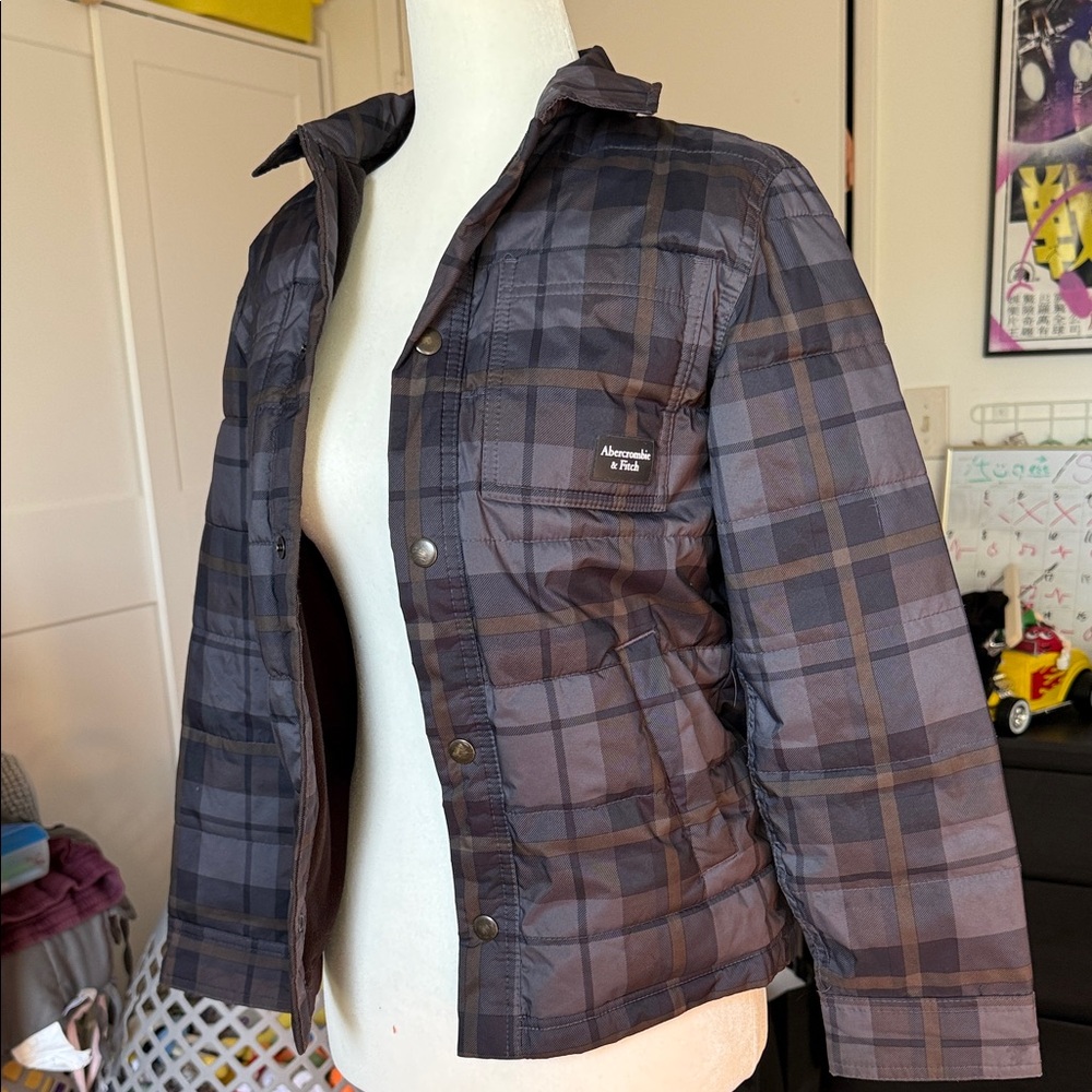 Kids Abercrombie & Fitch Navy and Brown Plaid Jacket, like new